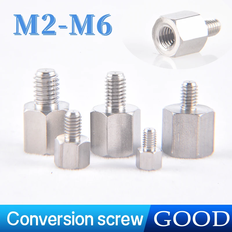 Vis de conversion hexagonale externe, vis en acier inoxydable 304, 2,2 d'écrou figuré, petites dents internes et externes, M2, M2.5, M3, M5, M6