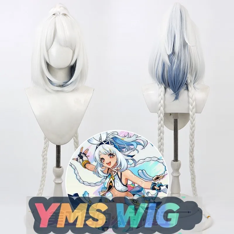 

【YMS WIG】Genshin Impact Nata Новый персонаж Малани Косплей Парик Белая выделенная двухсекционная коса на голове