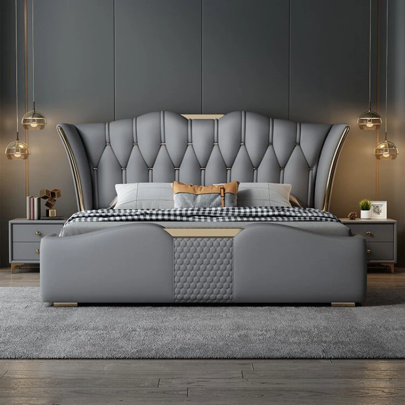 

Italian leather bed 2 meters wedding bed master bedroom double bed modern simple 1.8 meters soft bag light luxury premium leathe