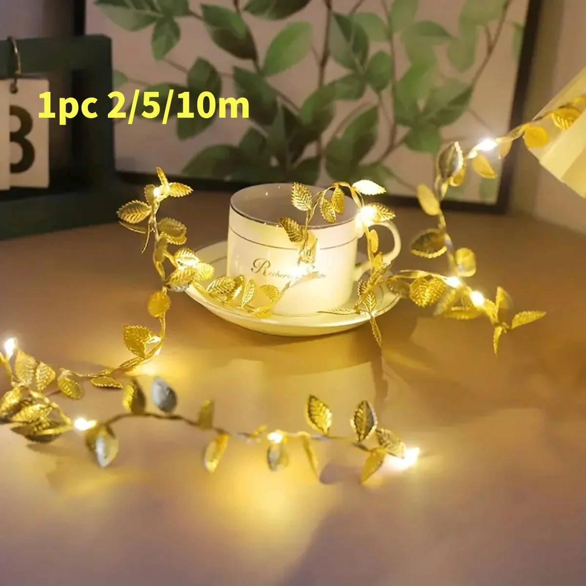 Golden Silver Tiny Leaves 20/50/100LEDs Fairy Light Battery Powerd Artificial Plant Garland Vine Lights For Wedding Home Party
