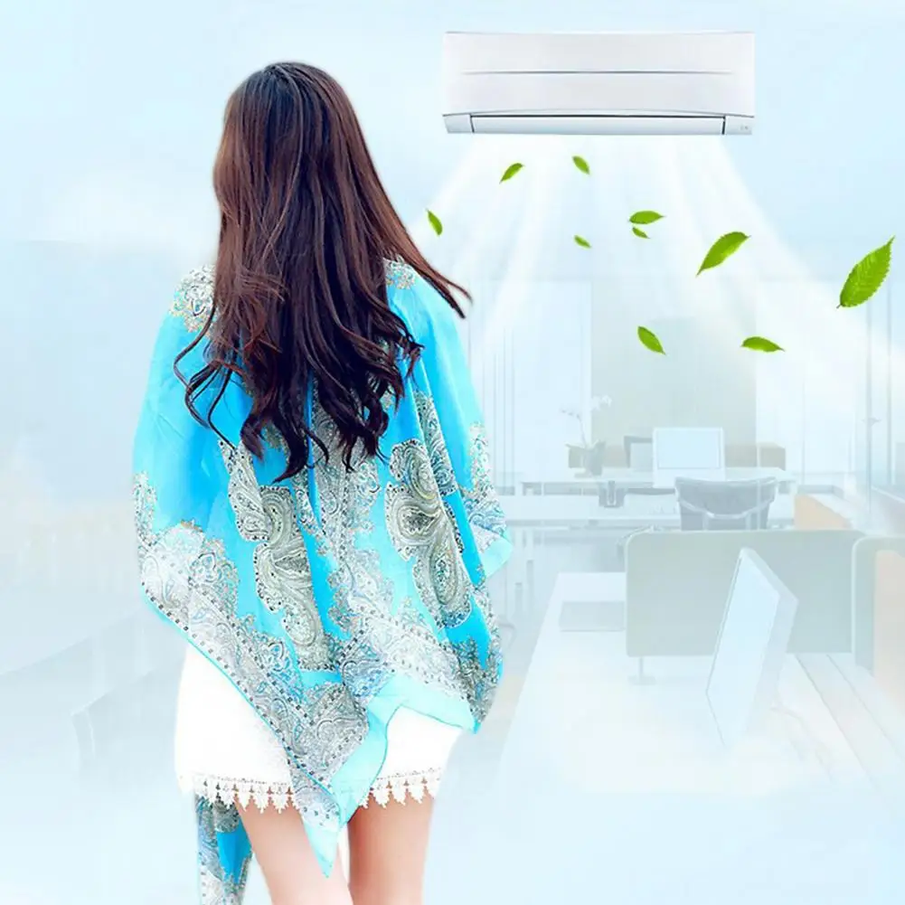 Damski szal-poncho z nadrukiem kwiatów kaszowca, wielofunkcyjny szyfonowy vintage pareo chroniące przed słońcem, narzutka na bikini na plażę.