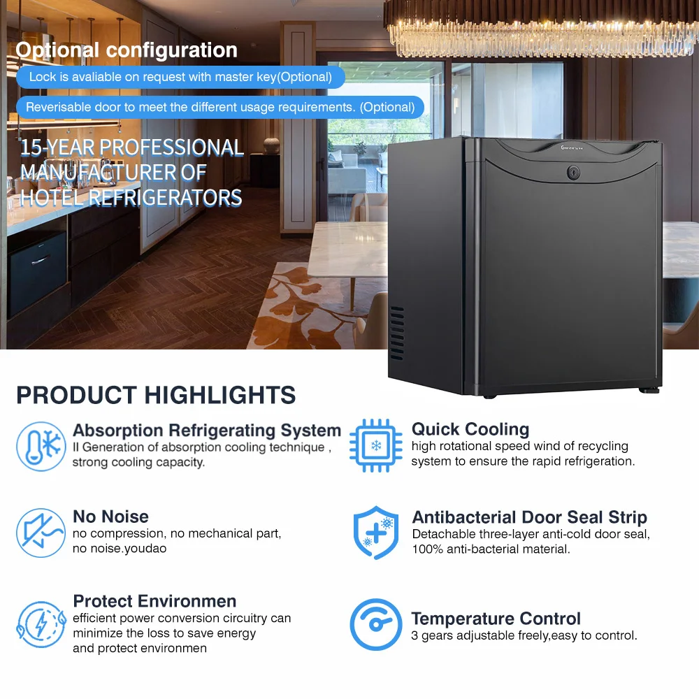 25L Frost-Free Stainless Steel Hotel Minibar Refrigerator with Auto-Defrost Low Noise & Energy Efficient
