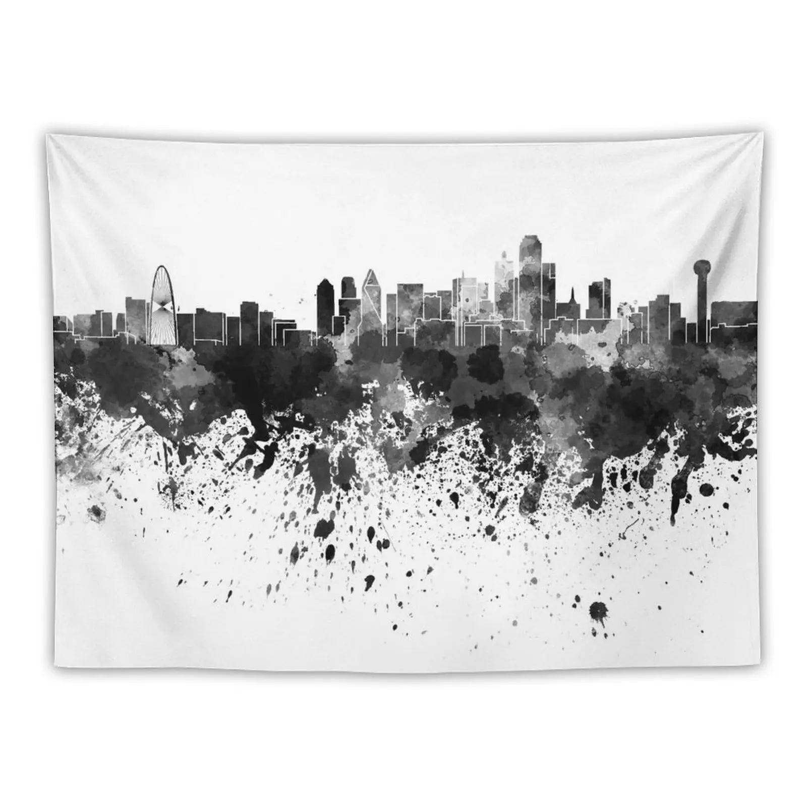 

New Dallas skyline in black watercolor Tapestry Bedroom Decor Aesthetic Bedroom Deco