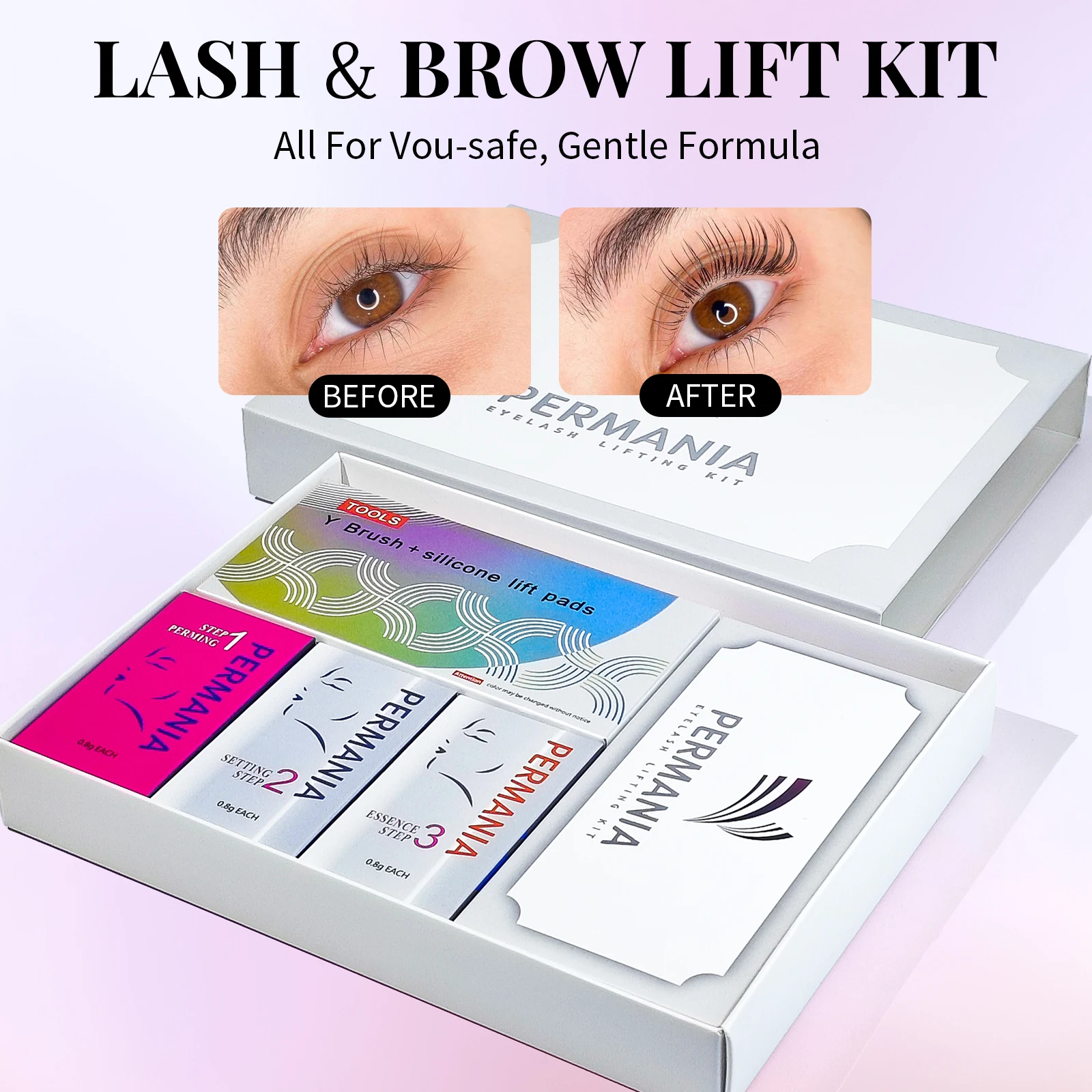 

Набор для ламинирования ресниц PERMANIA: быстрое и стойкое подкручивание (5-8 минут), улучшение формы ресниц, инструмент для макияжа глаз