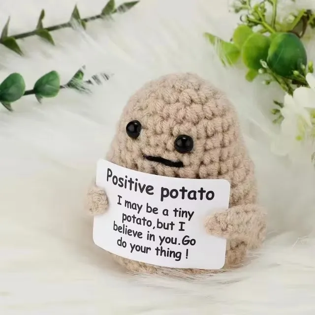 Positive Energy Potato Tomato Poops Handmade Wool Knitting Desktop Decor With Slogan Card Funny Christams Gift Home Decoration