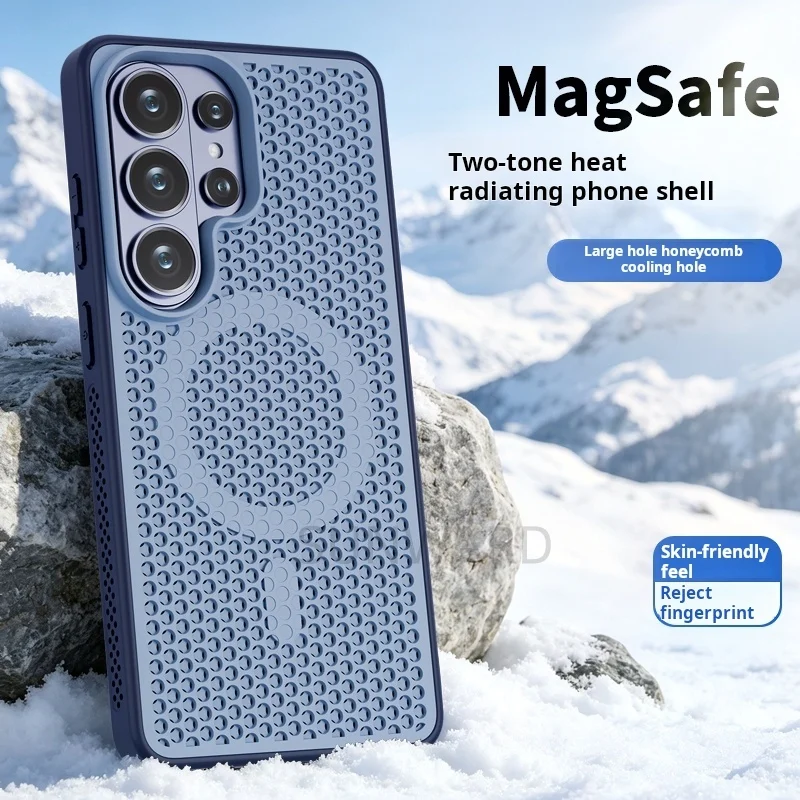 Fashion Honeycomb Hole Heat Dissipation For Magsafe Magnetic Phone Case For Samsung Galaxy S26 S23 S24 S25 Ultra Skin Feel Cover