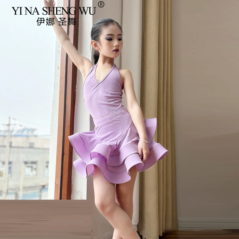 

Детское платье для латинских танцев, платья для бальных танцев для девочек, юбка для сальсы, танго, тренировочный костюм для соревнований, сценического выступления