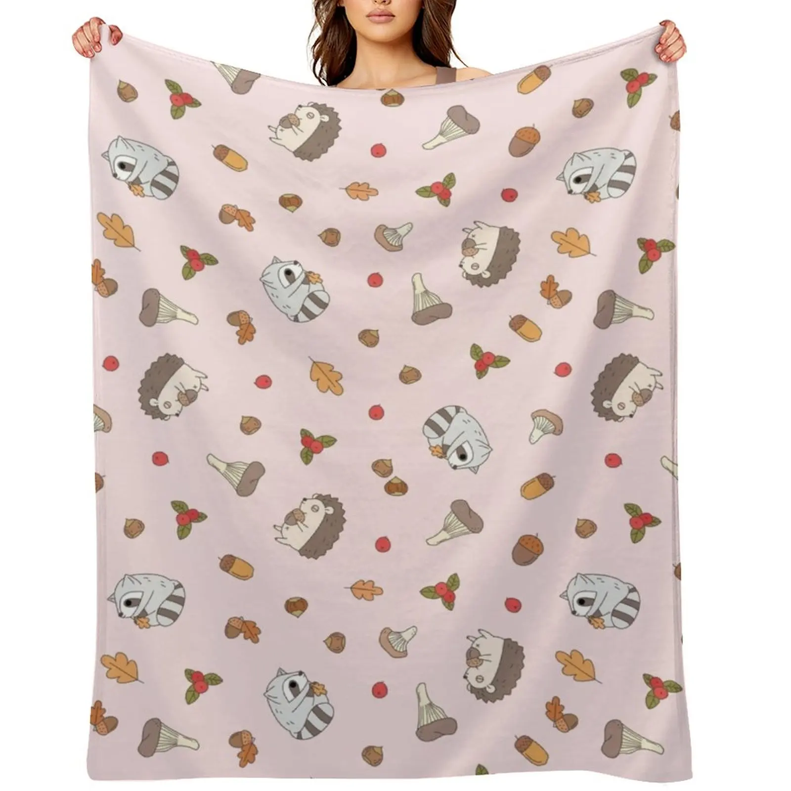 woodland animals pattern, hedgehog and raccoon pattern Throw Blanket Shaggy Soft Beds Bed Fashionable Blankets For Bed Blankets