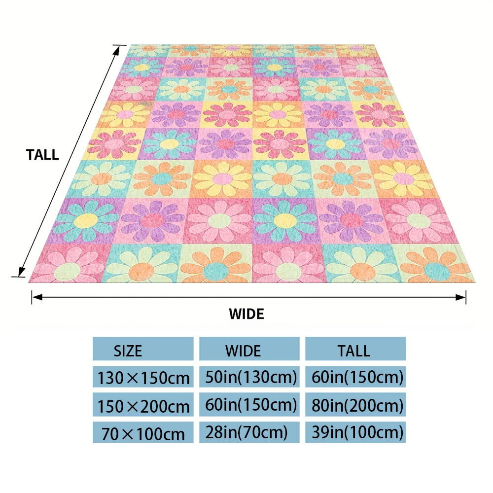 Pastel Daisy Grid Four Season Flannel Blanket, Soft Plush Skin Friendly Sofa Blanket, A Great Gift Item
