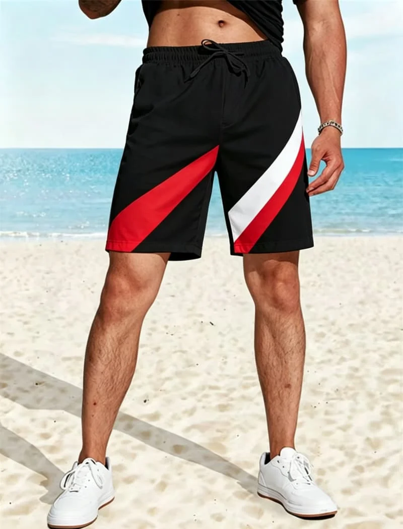 Classic diagonal striped beach shorts for men, loose and breathable quick drying sports version shorts, summer fashion shorts