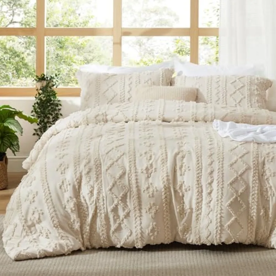 

Tufted Boho Comforter Set Size - Beige Boho Bed Set, GentleSoft™ 3 Pieces Farmhouse-Style Embroidery Bedding, Gifts for Woman,
