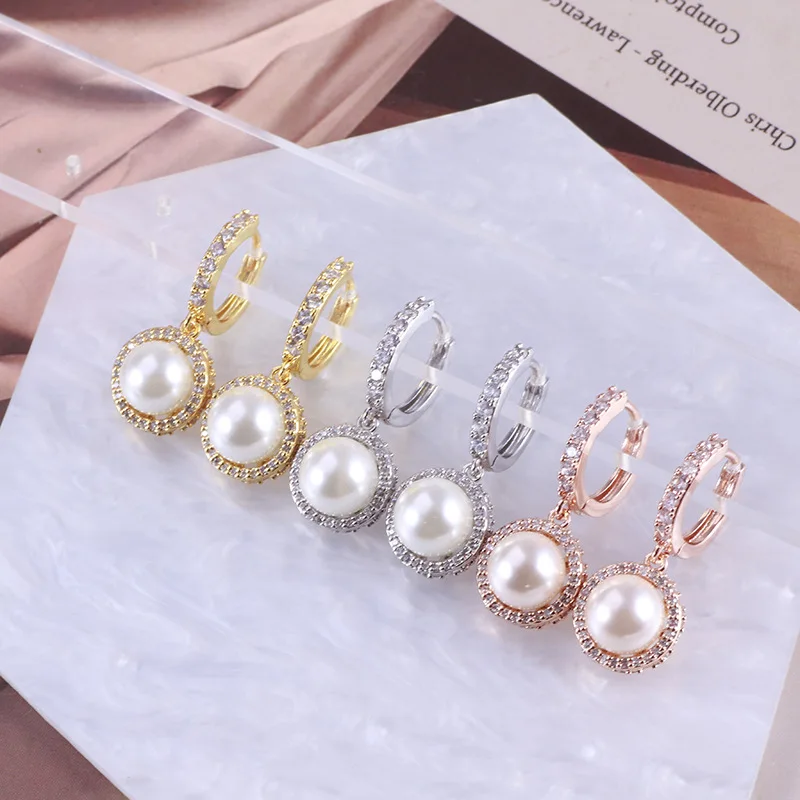 KS European and American New Simple and Versatile Elegant Gentle Pearl Full Diamond Ring Earrings