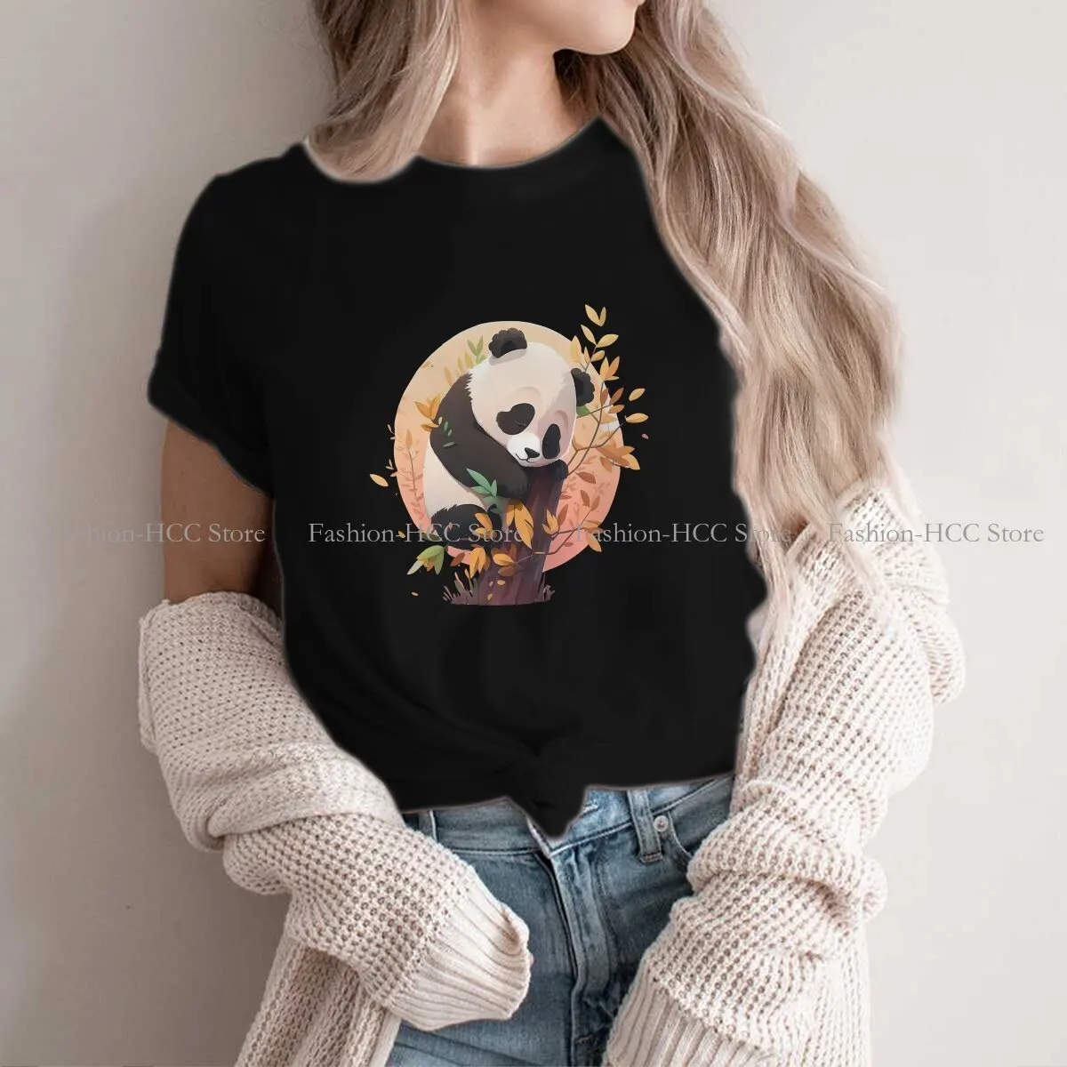 Schattige Hipster Polyester T-Shirts Panda Cartoon Vrouwelijke Harajuku Streetwear T-Shirt O-Hals