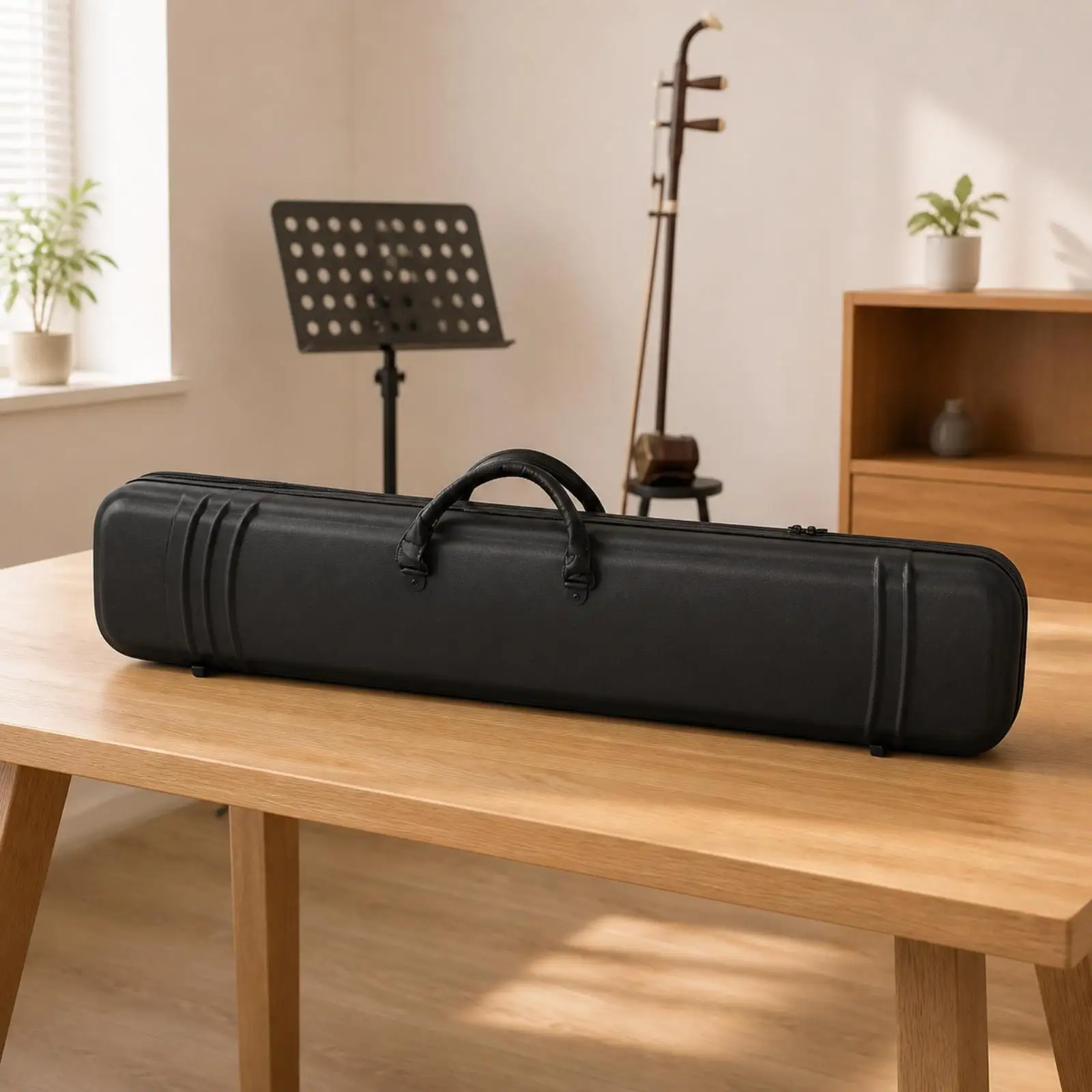 Resin Erhu Case with Molded Storage Sections Portable Zippered Erhu Guard Case for Artists, Students, Performances, Rehearsals,