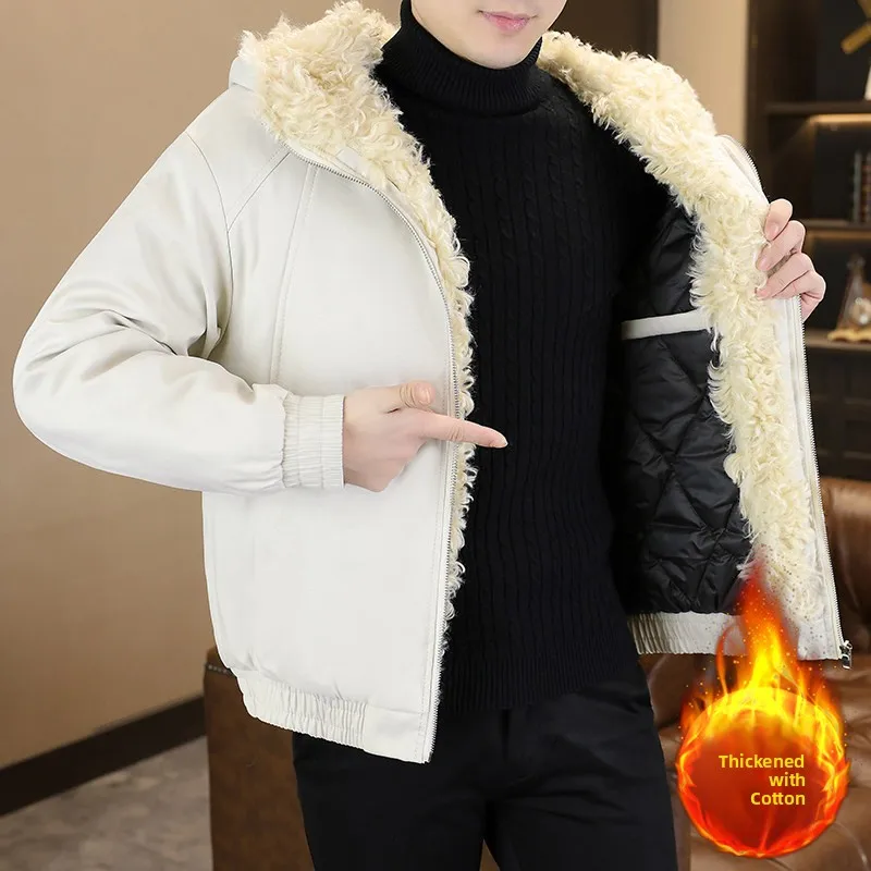 

2025 Winter Men's Jaet Thiened Warm Cotton Coat Youth Hoody Stand Fit Long Sve Hooded Jaet for Teens And Young Ad...