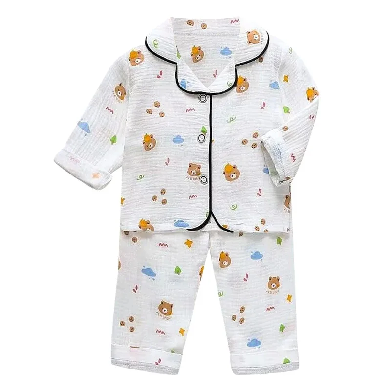 طقم جديد لعام 2024 للرضع طقم كرتوني ربيعي بأكمام طويلة تأثيث منزلي كوري بيجامات مريحة ولطيفة طقم مكون من قطعتين