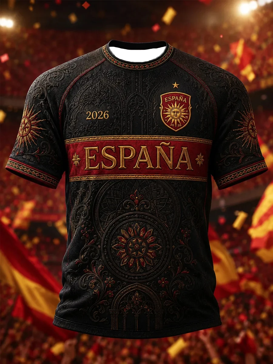 Motorcycle Men's Gift For Spain Soccer Fans Print Casual Tee Football Cultural T-Shirt
