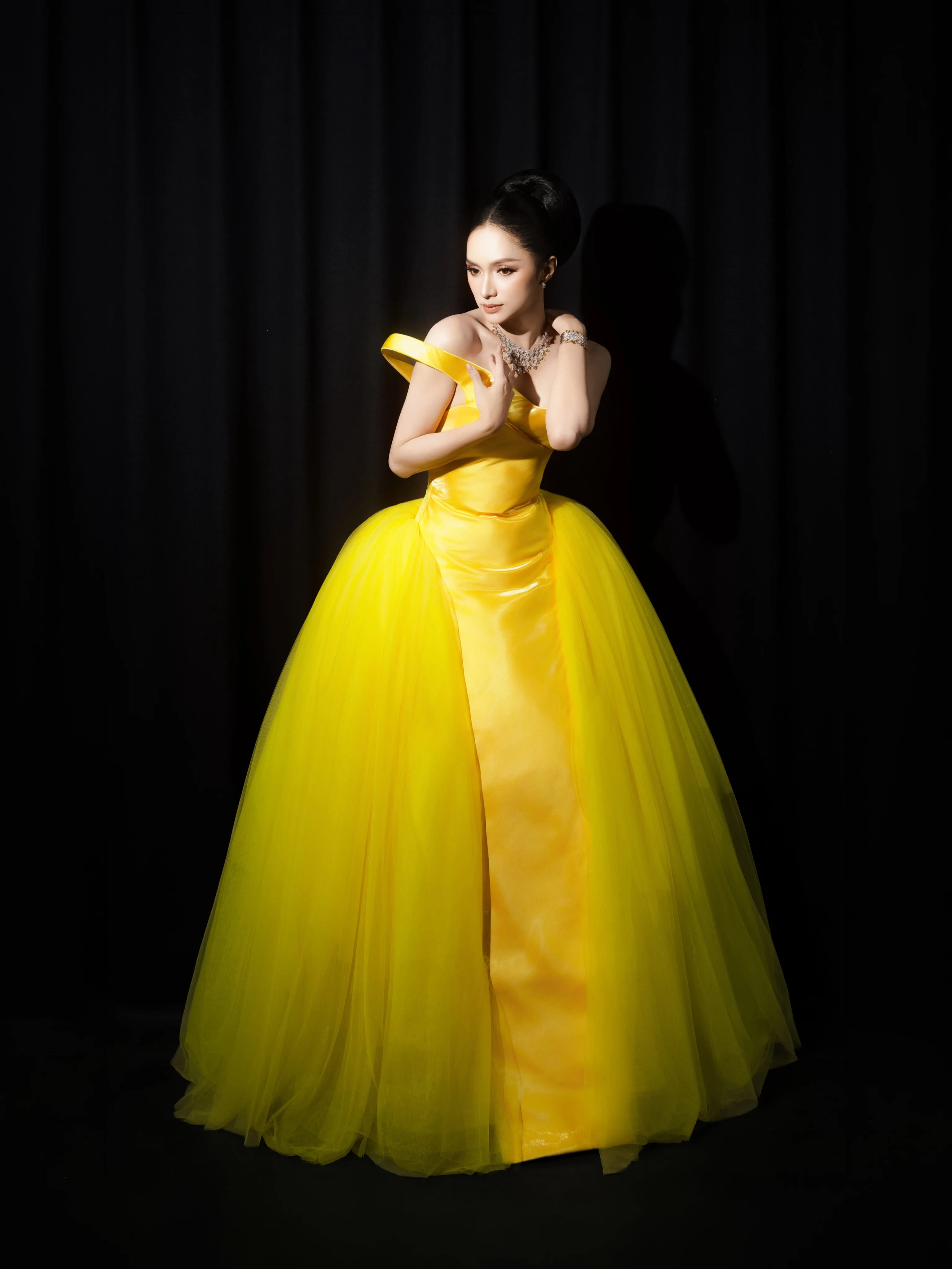 Solid Yellow Tulle Skirt Women Floor-Length Sheer Mesh A-line High Waist Multilayer Ballgown Skirts Cocktail Overlay Maxi Tutu