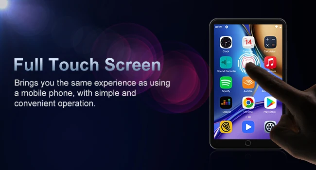16GB/80GB MP3 Player Android 9.0 with Bluetooth and WiFi, 4.0-inch with speakers, FM radio, eBooks, capacity up to 512GB