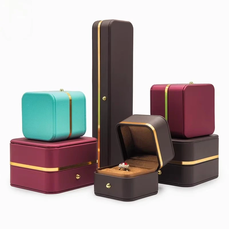 Light Luxury PU Leather Jewelry Box Pendant Necklace Ring Storage Case PU Leather Jewelry Packaging