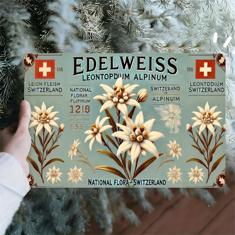 Vintage Schweizer Nationalblume – Dekorative Schild für den Innen- und Außenbereich mit Edelweiß- und Alpenblumen-Design, perfekt für die Raumdekoration