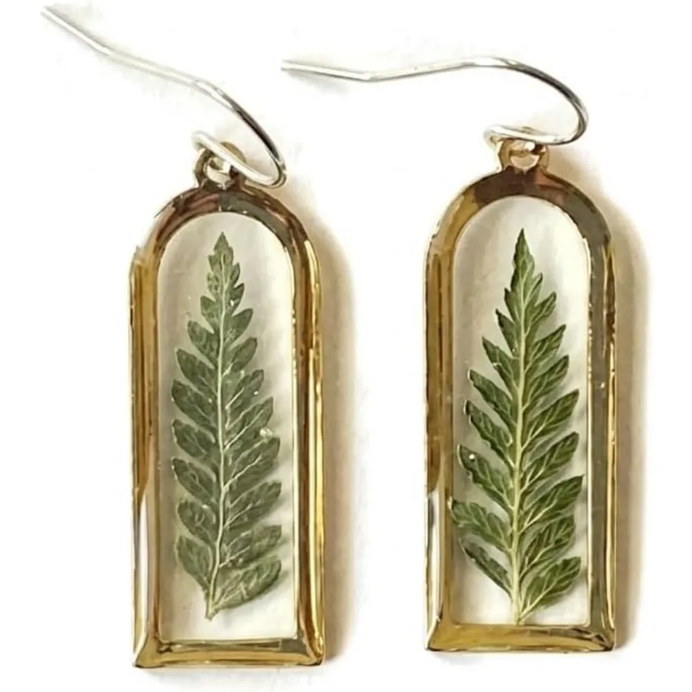 

Real Pressed Fern Resin Drop Earrings Handmade Nature Gift for Women
