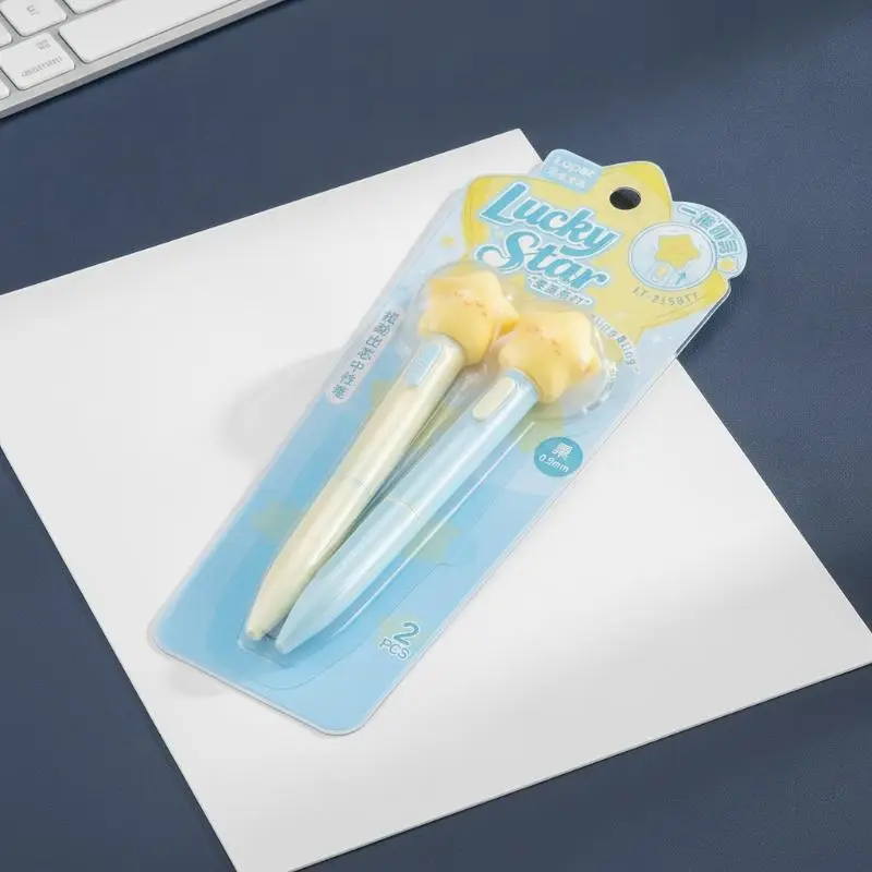2Pcs Lucky Star Light Up Gel Pens Cute Press Style Fast Drying Neutral Pens Student School Writing Stationery Supplies