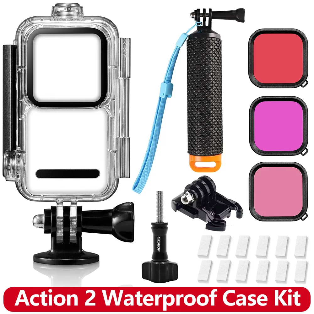 Waterproof Case Protective Dive Shell for DJI Osmo Action 2 Dual-Screen Combo Camera Underwater Housing with Screw & 1/4 Adapter