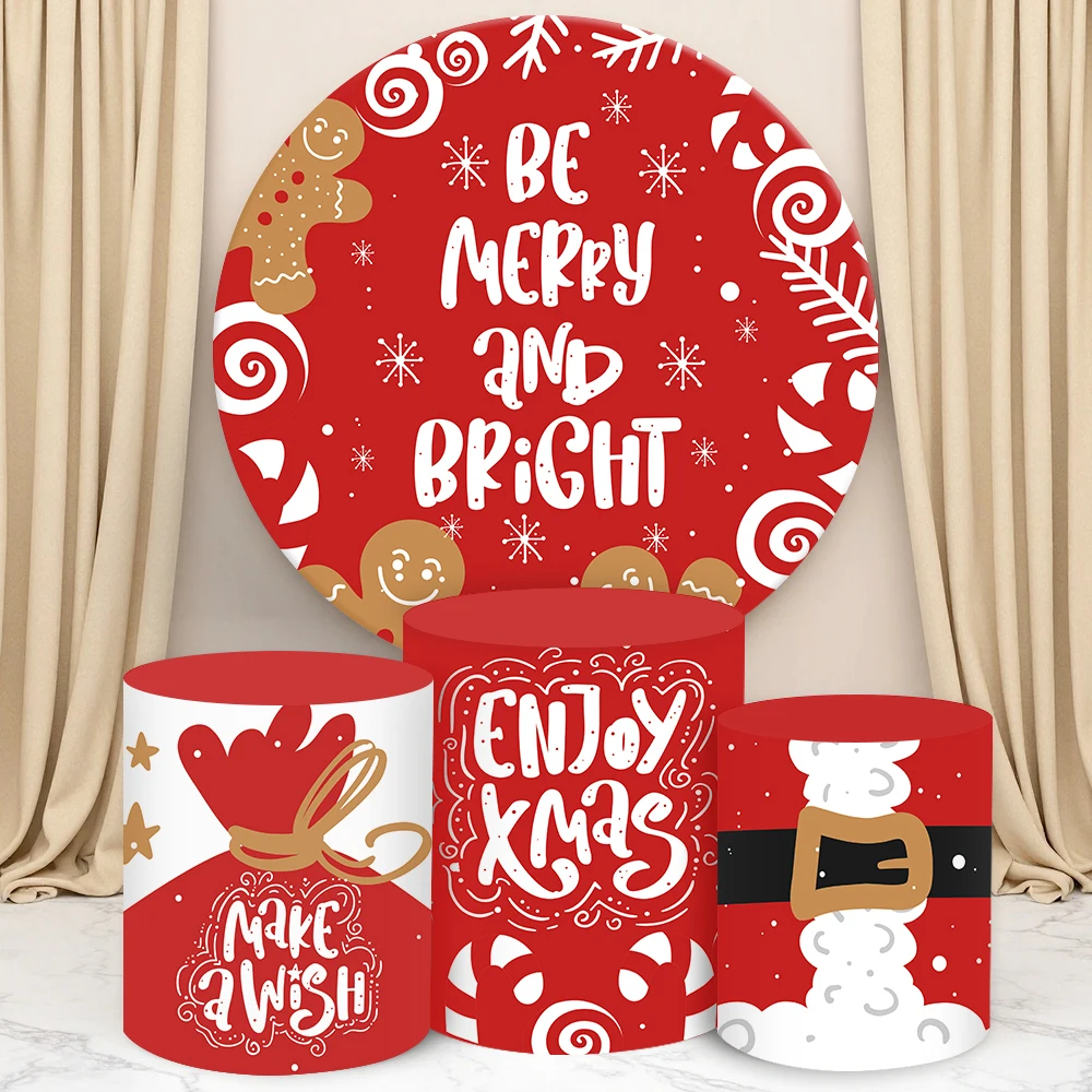 

Merry Christmas Round Cylinder Backdrop Cover Santa Claus Festival Party Decor Baby Shower Photo Background Cylinder Cake Cover