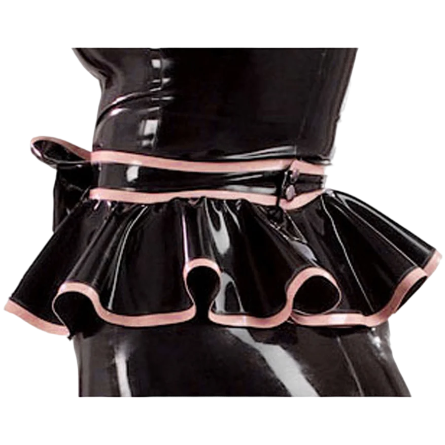 Sexy Latex Mini Skirts Belt With Buttons Back Rubber Ruffled Waistband Handmade Clothing S-LD309