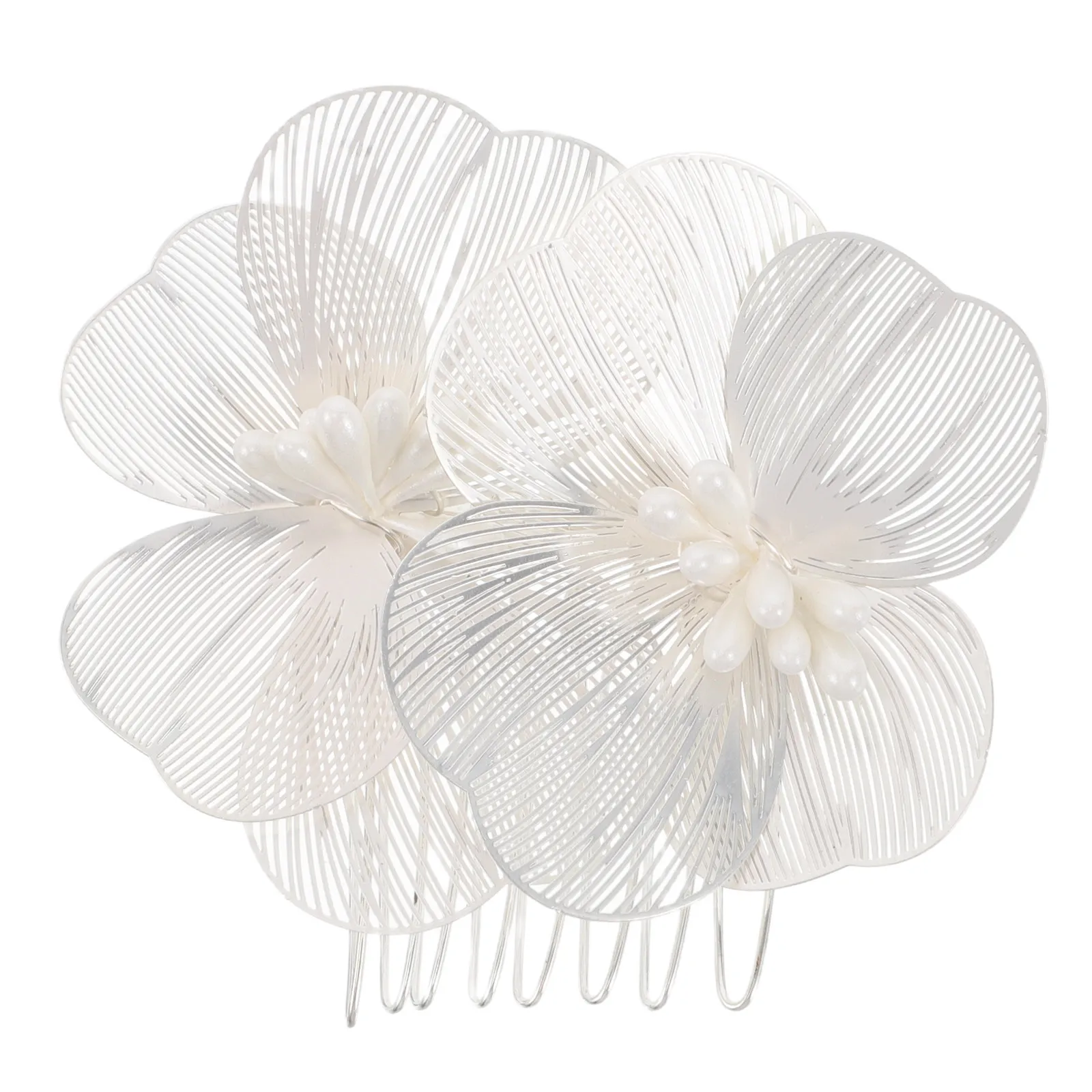 Silver Exaggerated Petal Hair Comb Bridal Wedding Hair Accessory for Brides Stylish Decorative Comb Bridal Hairstyles Headpiece
