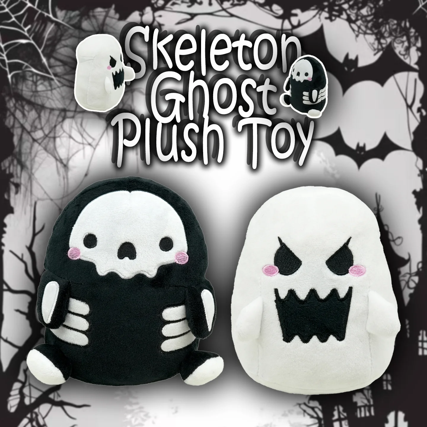 

YanQing Ghost Skull Plush Toy Fun Cartoon Horror Ghost Stuffed Dolls Kawaii Skull Plushie Home Decor Soft Pillow Birthday Gifts