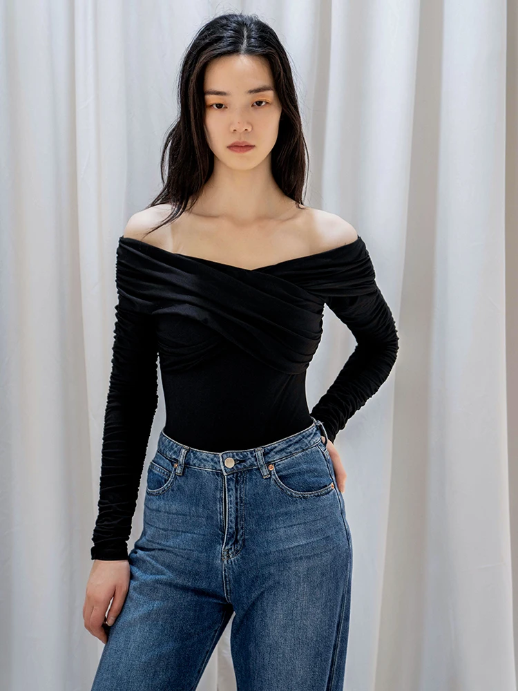 

Женский облегающий вязаный топ Lubi Bla с одним открытым плечом, модный уличный стиль, утепленный, с длинным рукавом