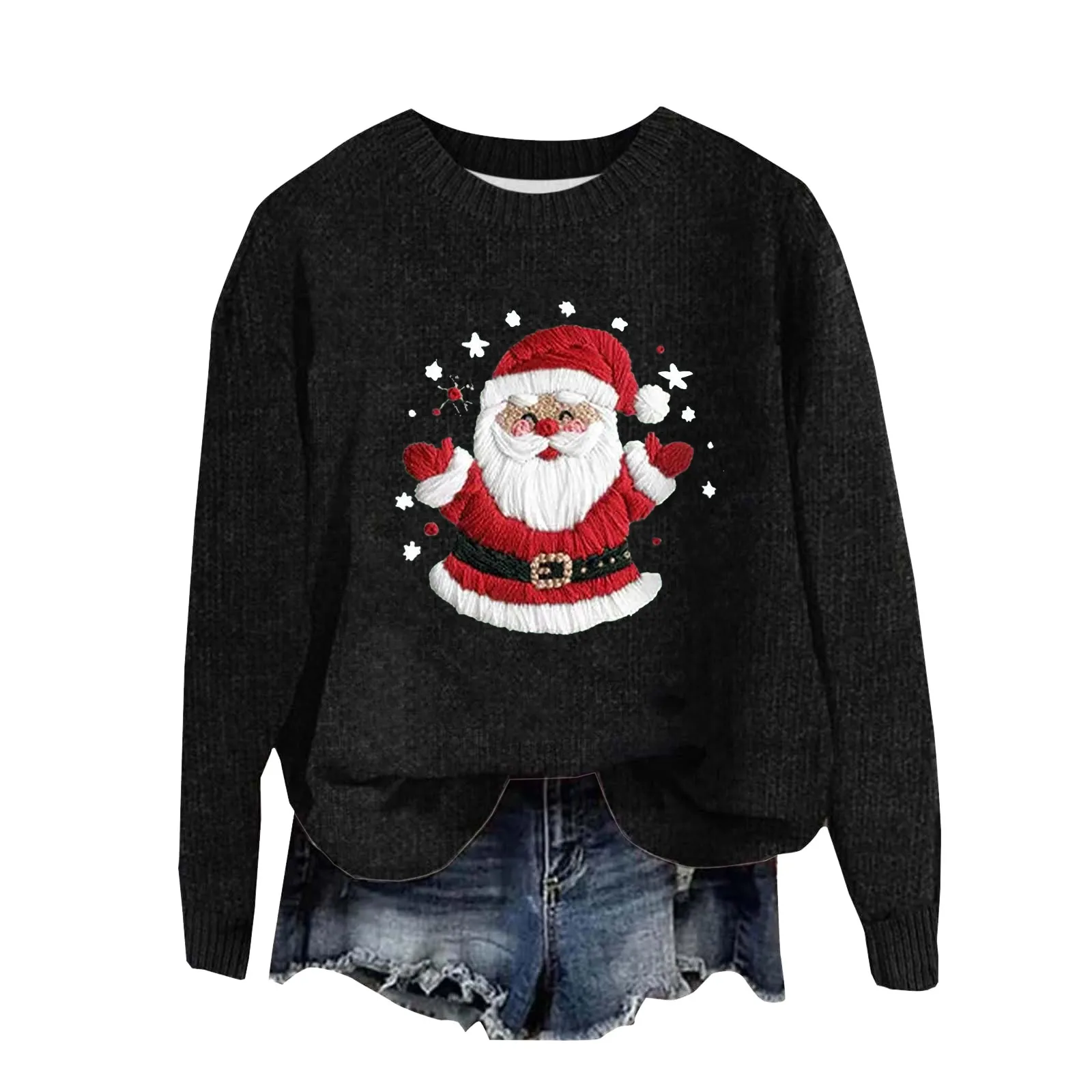 Maglione natalizio O-Collo Pullover a maniche lunghe Autunno Inverno Babbo Natale Stampa Pullover natalizio Streetwear Felpa casual