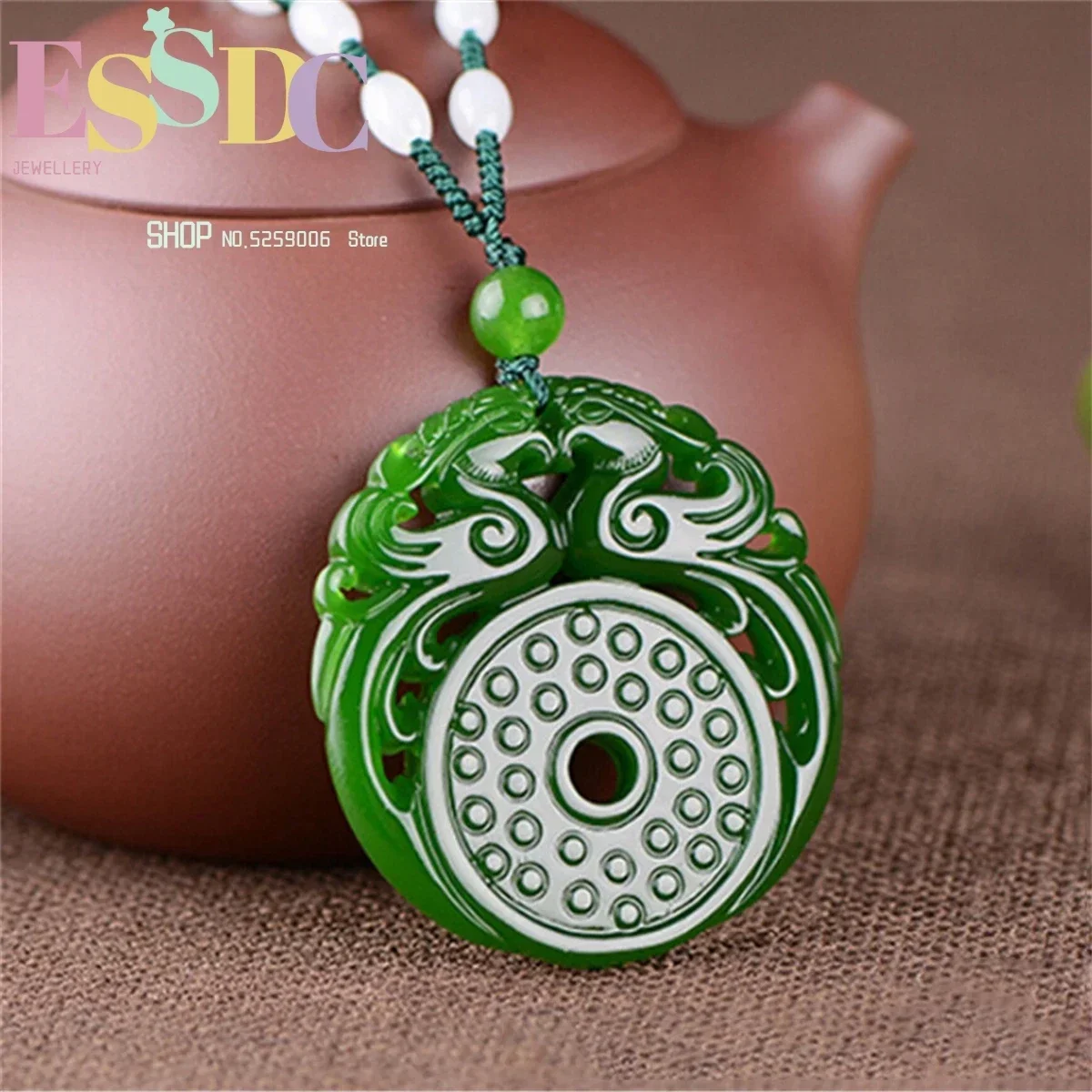 Natural China Green Hetian Jadeite Hand Carved Ancient Double-sided Phoenix Pendant Female Amulet Necklace Lucky Birthday Gift
