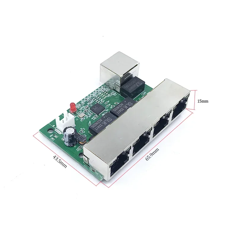 Fast switch mini 5 port ethernet TAP  switch 10 / 100mbps network switch HUB pcb module board for system integration module