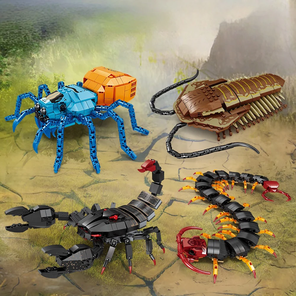 MOC – figurines d'animaux bioniques, mille-pattes, Scorpion, araignée, trilobites, blocs de construction, ensemble de modèles, jouet d'apprentissage éducatif pour enfants