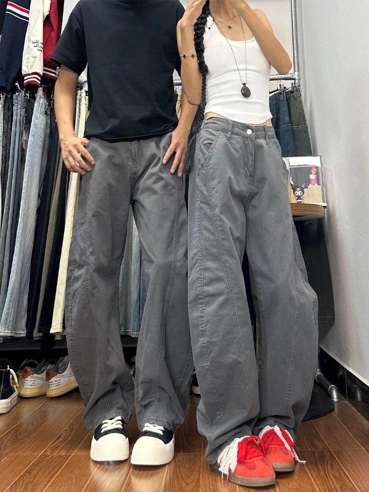 

ey American Sle Knife Jeans Men's Spring High Waist Wide Leg Slimming Workwear Pants Couple's Casual Cotton Denim