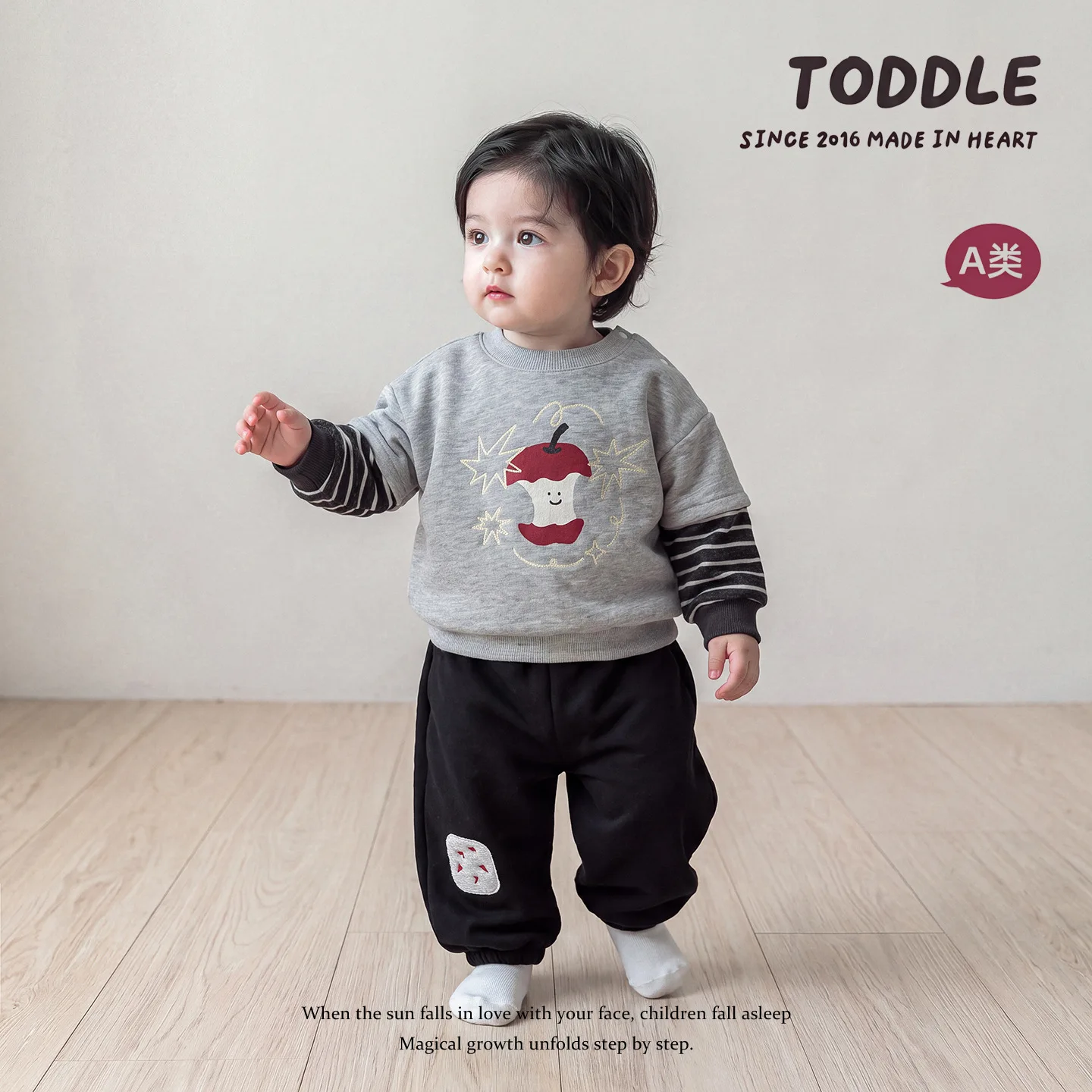 2026 New Winter Boys 2Pcs Set | Mock Layer Striped Padded Coat + Logo Jogger Pants | Korean Casual Outfit