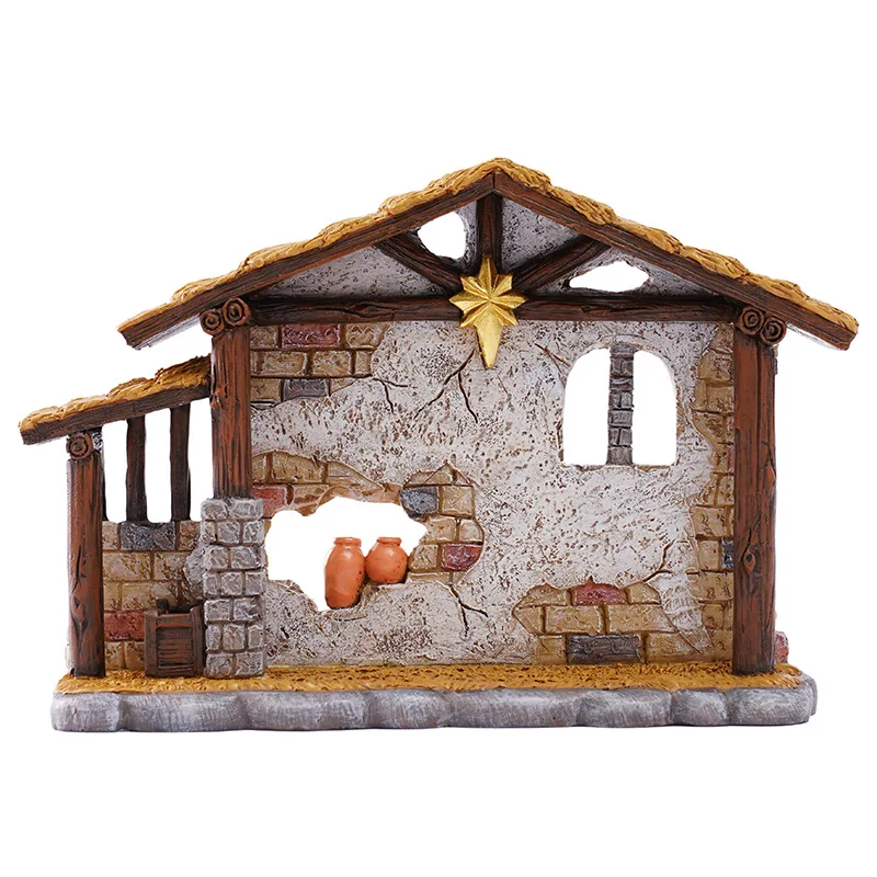 11cm Christmas Nativity Stable Set with House, Large Combinable Resin Figurines for Home Display, Gift Box Included