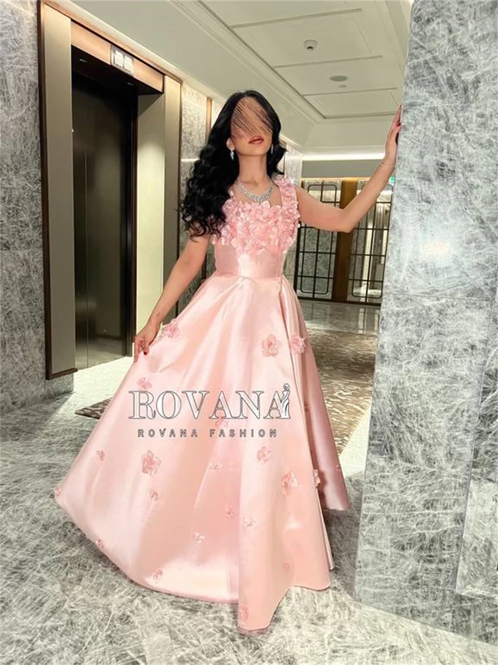 Cathy Pink Satin Wedding Dresses 3D Flowers Appliques vestidos de noche Elegant Sleeveless Floor-length Formal Evening 2024