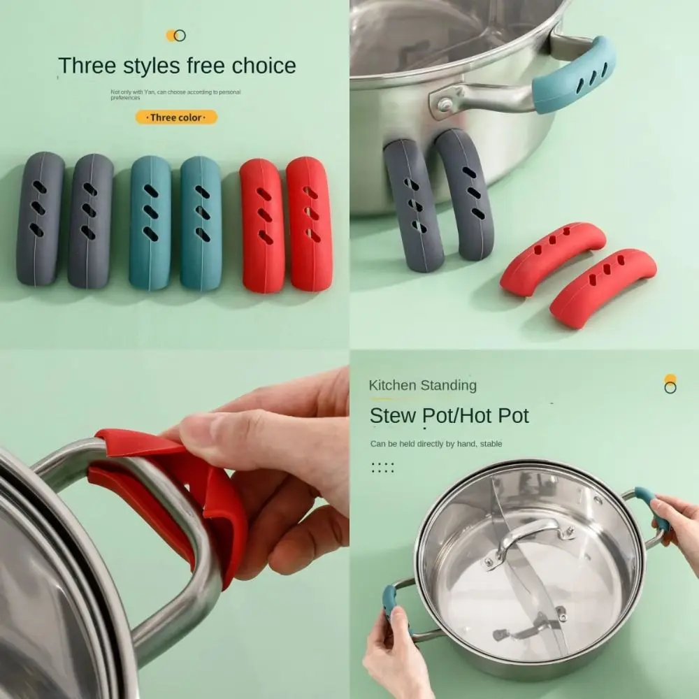 2PCS Silicone Pan Handle Anti-Ironing Sleeve Heat-Resistant Gloves Iron Pan Wok Ears Anti-Ironing Durable Handle Sleeve