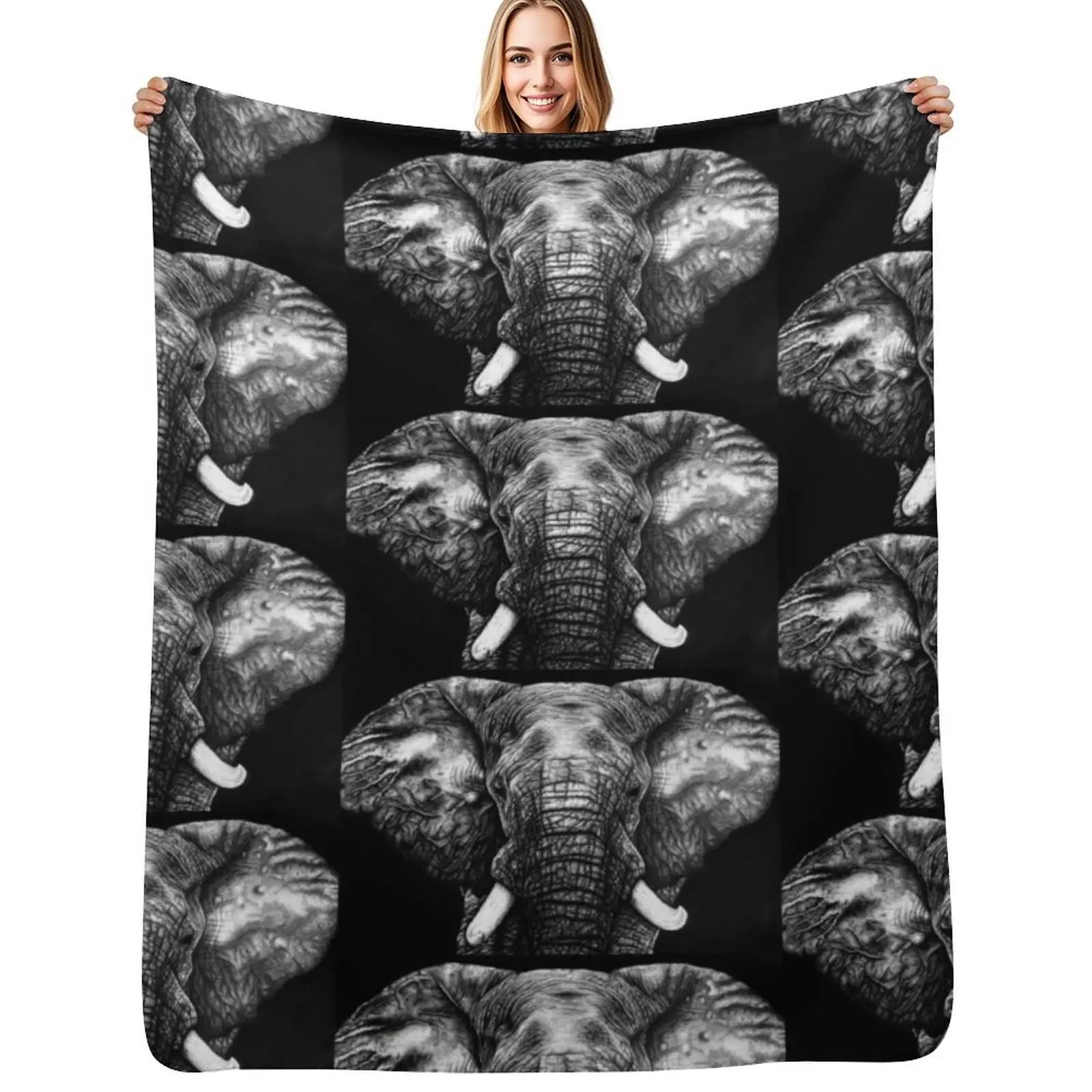 

Biro Elephant Portrait Throw Blanket Soft Sherpa Fleece Warm Blanket for Winter