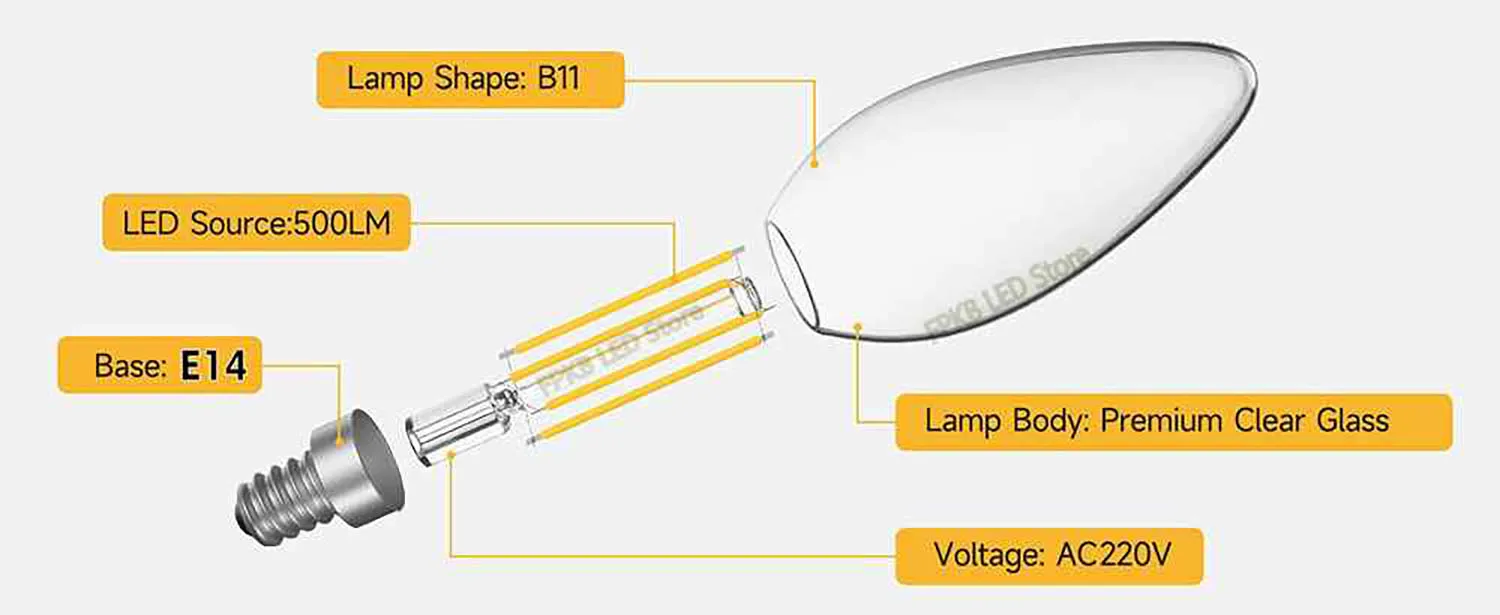 10pcs 6W 4W 2W E14 LED Bulb AC220/240V Filament Candle Light C35 Edison Glass Bulb Retro Antique Vintage Style Cold White Warm