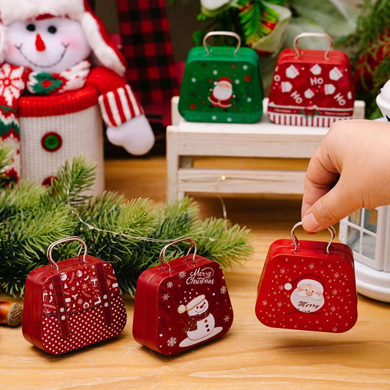 عيد الميلاد حقيبة يد صفيح صغيرة للأطفال القصدير هدية صندوق معدني كاندي صندوق كوكي صناديق لقضاء عطلة عيد الميلاد السنة الجديدة لوازم الحفلات #2