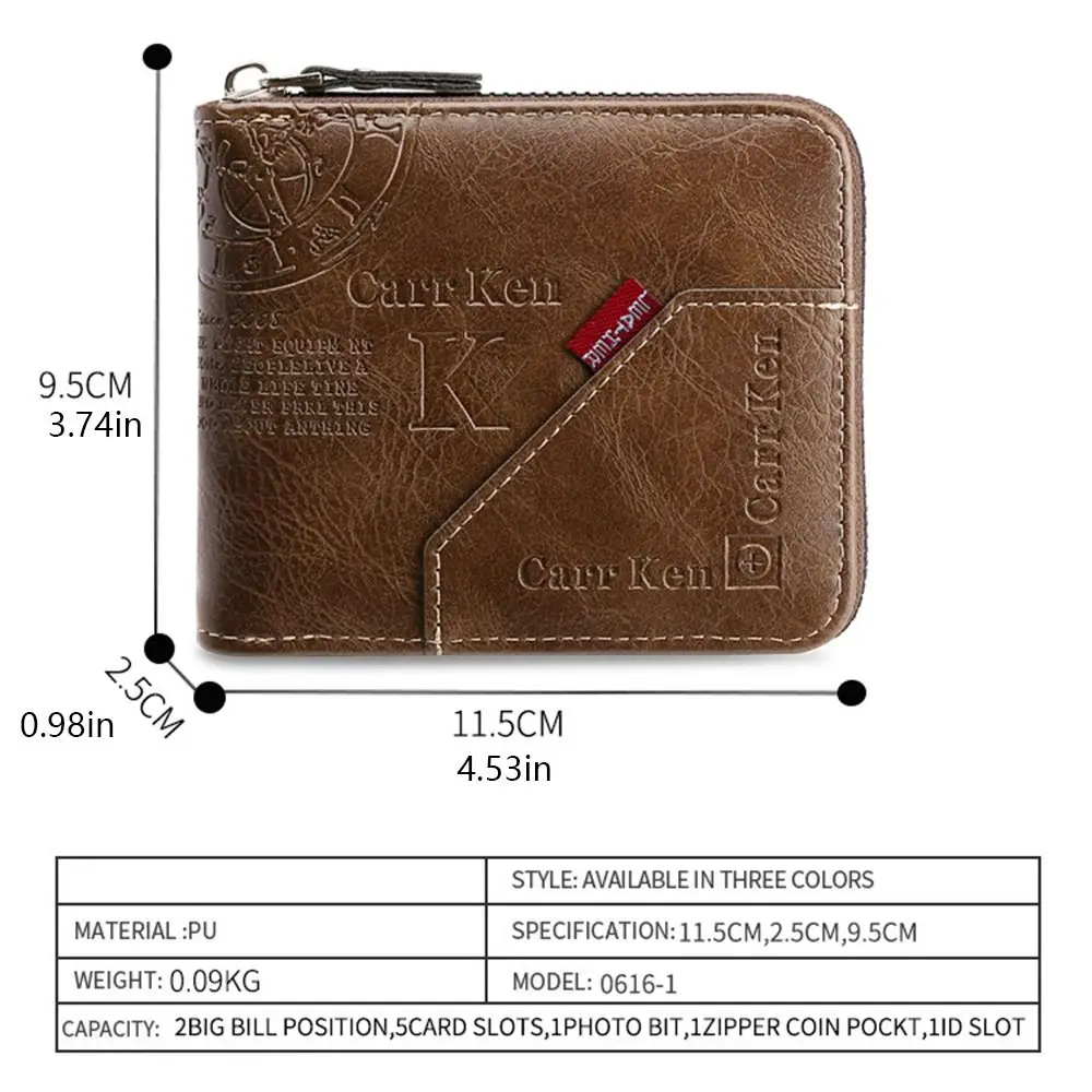 Carteira de couro PU multiposição masculina, grande capacidade, curta, retrô, resistente ao desgaste, bolsa de mão para uso diário, bolsa de 2 damas, na moda