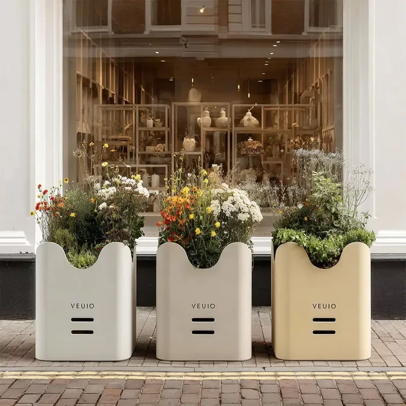 TiemuTown Modern Modular Iron Planter System Custom Outdoor Flower Boxes for Shopping Malls & Public Squares