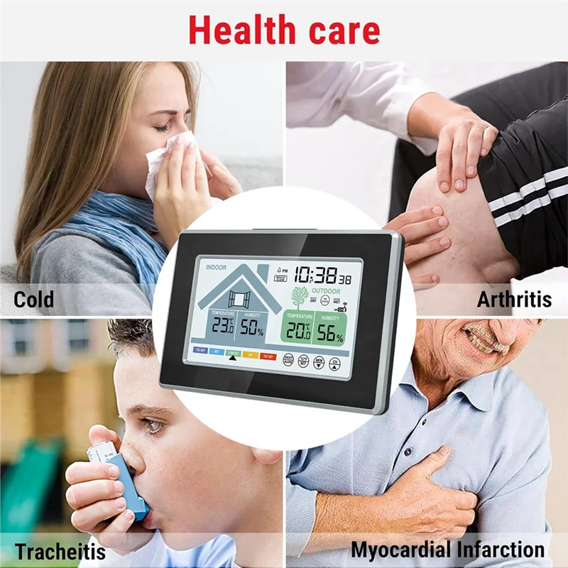 BNVN-medidores de humedad y temperatura interior y exterior, alarma de molde, estación meteorológica, botón de pantalla táctil, despertador meteorológico electrónico