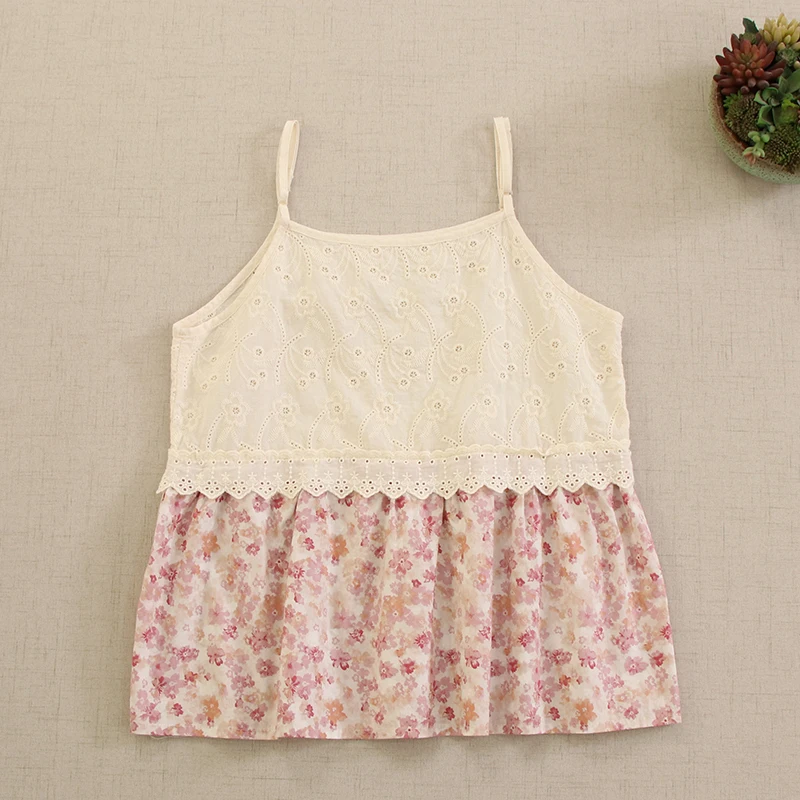 Japanese Sweet Mori Girl Lace Embroidery Floral Print Patchwork Camis Women Summer Sleeveless Loose Tanks Cotton Tops Tees