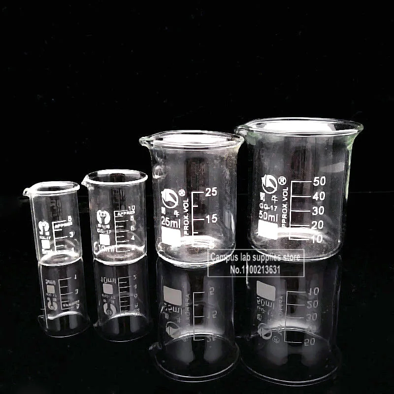 1Set (5/10/25/50ml ) Lab Boro Glass Beaker， Laboratory Measuring Glass Cup Medical Supplies